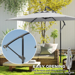 Outsunny Light Grey Crank and Tilt Cantilever Parasol with Cross Base 3m - Wilko - thumbnail 7