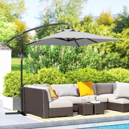 Outsunny Light Grey Crank and Tilt Cantilever Parasol with Cross Base 3m - Wilko - thumbnail 3