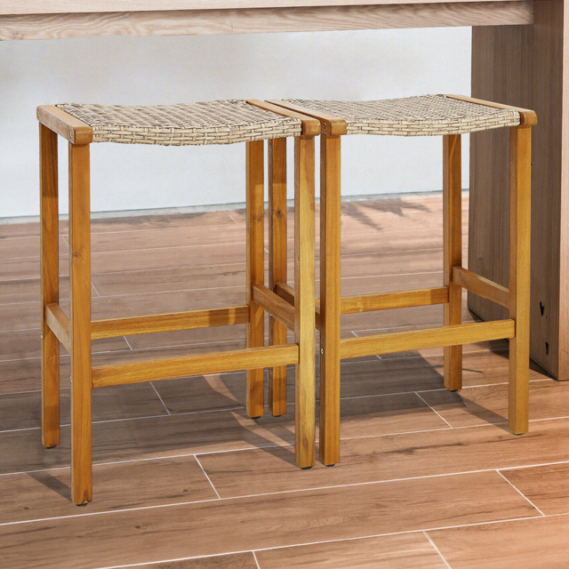 Costway Acacia Wood PE Wicker Bar Stool Set of 2 - Wilko - image 1