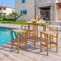 Costway Acacia Wood PE Wicker Bar Stool Set of 2 - Wilko - thumbnail 6