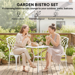 Outsunny 2 Seater Garden Bistro Set with Umbrella Hole - White - Wilko - thumbnail 5