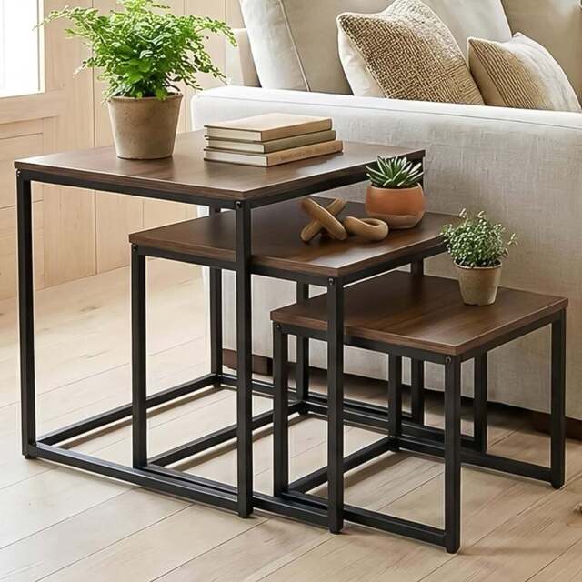 Alivio Brown Industrial Nest of Tables Set of 3 - Size: 50 x 50 x 50cm - Wilko - image 1