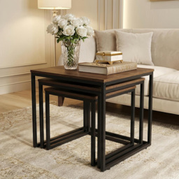 Alivio Brown Industrial Nest of Tables Set of 3 - Size: 50 x 50 x 50cm - Wilko - thumbnail 4