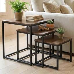 Alivio Brown Industrial Nest of Tables Set of 3 - Size: 50 x 50 x 50cm - Wilko