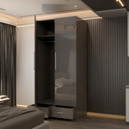 Sliding Wardrobes 4U 2 Door 2 Drawer Grey High Gloss Hinge Door Wardrobe 90cm - Size: 2 Door, 2 Drawer - Wilko - thumbnail 4