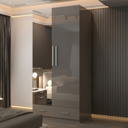 Sliding Wardrobes 4U 2 Door 2 Drawer Grey High Gloss Hinge Door Wardrobe 90cm - Size: 2 Door, 2 Drawer - Wilko
