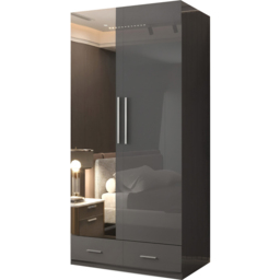 Sliding Wardrobes 4U 2 Door 2 Drawer Grey High Gloss Hinge Door Wardrobe 90cm - Size: 2 Door, 2 Drawer - Wilko - thumbnail 3