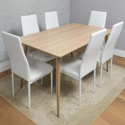 Kosy Koala 6 Seater Faux Leather Wooden Dining Set White - Beige - Wilko