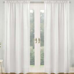 Tyrone Textiles Tahiti White Linen Look Pom Pom Trim Rod Pocket Voile Panel Curtains 140 x 137cm - Size: W 140 x D 137cm - Wilko