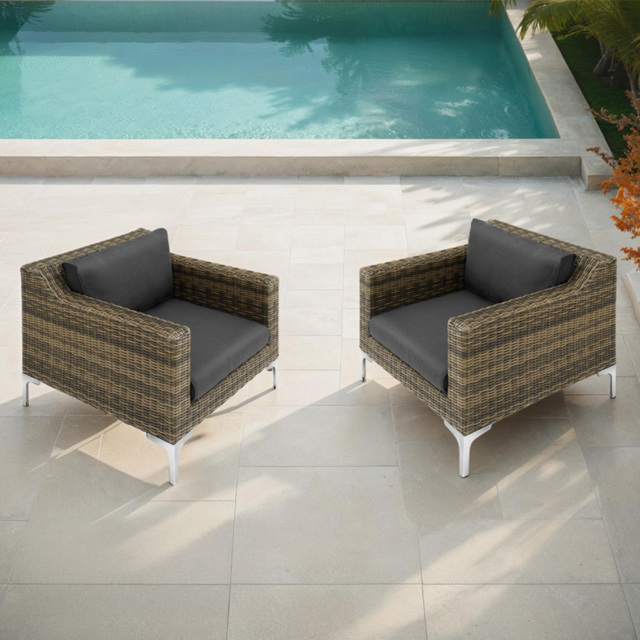 tectake Villanova Rattan Garden Armchair with Cushion Set of 2 - Size: 72 x 170 x 89cm - Grey - Wilko - image 1