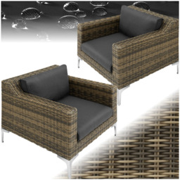 tectake Villanova Rattan Garden Armchair with Cushion Set of 2 - Size: 72 x 170 x 89cm - Grey - Wilko - thumbnail 3