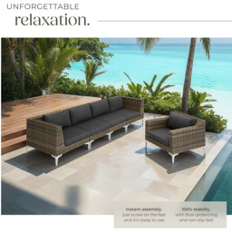 tectake Villanova Rattan Garden Armchair with Cushion Set of 2 - Size: 72 x 170 x 89cm - Grey - Wilko - thumbnail 5