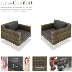 tectake Villanova Rattan Garden Armchair with Cushion Set of 2 - Size: 72 x 170 x 89cm - Grey - Wilko - thumbnail 4