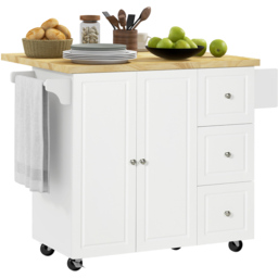 Portland 2 Door 3 Drawer White Drop Leaf Kitchen Island Trolley - Size: 111.5 x 75 x 89cm - Wilko