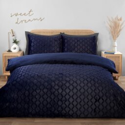 Geo Faux Fur Duvet Set - Navy/Double - Wilko - thumbnail 1