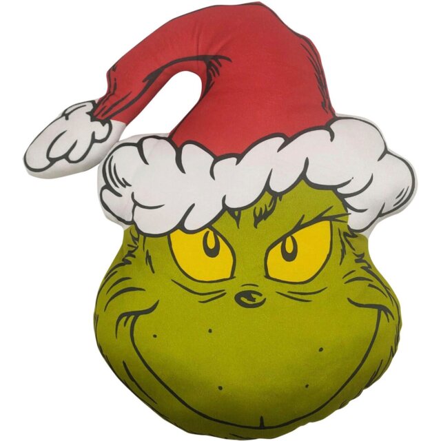 The Grinch Head Shaped CushionGreen and Red - Wilko - image 1