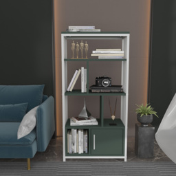 Decorotika Valero Single Door 7 Shelf White and Green Bookcase - Size: 120 x 60 x 29.6cm - Multi - Wilko - thumbnail 5