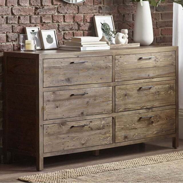 Julian Bowen Heritage 6 Drawer Distressed Finish Wide Chest of Drawers - Brown - Wilko - image 1