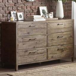 Julian Bowen Heritage 6 Drawer Distressed Finish Wide Chest of Drawers - Brown - Wilko - thumbnail 1
