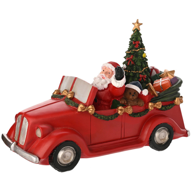 The Seasonal Gift Co Regal Tidings Light Up Santa Car with Rotating Tree Christmas Decoration 18cm - Size: 18 x 24 x 11cm - Red - The Seasonal Gift Co - image 1