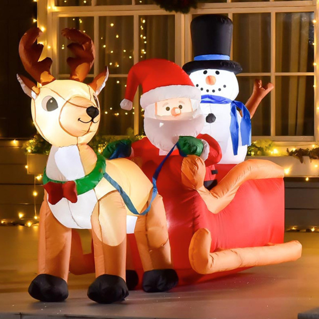 Everglow LED Inflatable Christmas Santa Claus with Snowman on Sleigh Deer 4.2ft - Size: 4ft - Red - Wilko - image 1