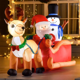 Everglow LED Inflatable Christmas Santa Claus with Snowman on Sleigh Deer 4.2ft - Size: 4ft - Red - Wilko - thumbnail 1