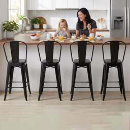 FWStyle Black Gloss Metal Bar Chair 4 Pack - Size: Set of 4 - Wilko - thumbnail 1