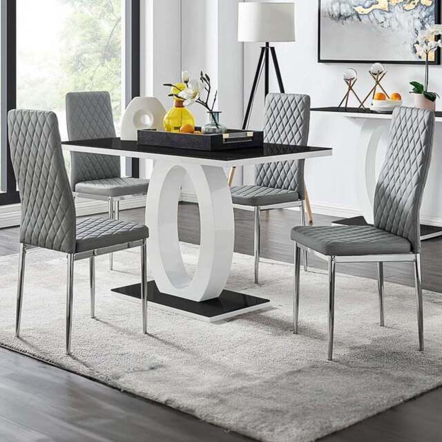 Furniturebox Lucia Valera 4 Seater Dining Set Black Gloss Grey and Chrome - Wilko - image 1