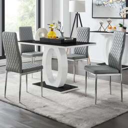 Furniturebox Lucia Valera 4 Seater Dining Set Black Gloss Grey and Chrome - Wilko - thumbnail 1