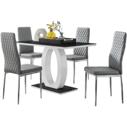 Furniturebox Lucia Valera 4 Seater Dining Set Black Gloss Grey and Chrome - Wilko - thumbnail 3