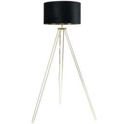 ValueLights Aero Gold Hairpin Tripod LED Floor Lamp with Black and Gold Velvet Drum Lamp Shade - Size: 141 x 59 x 59cm - Wilko