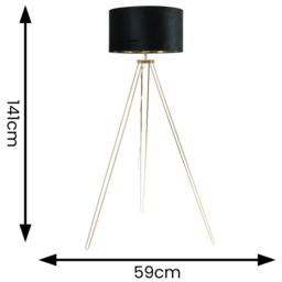 ValueLights Aero Gold Hairpin Tripod LED Floor Lamp with Black and Gold Velvet Drum Lamp Shade - Size: 141 x 59 x 59cm - Wilko - thumbnail 5