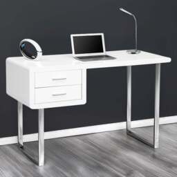 Centurion Supports Harmonia 2 Drawer Computer Desk Gloss White and Chrome - Size: 75.8 x 120 x 50cm - Wilko