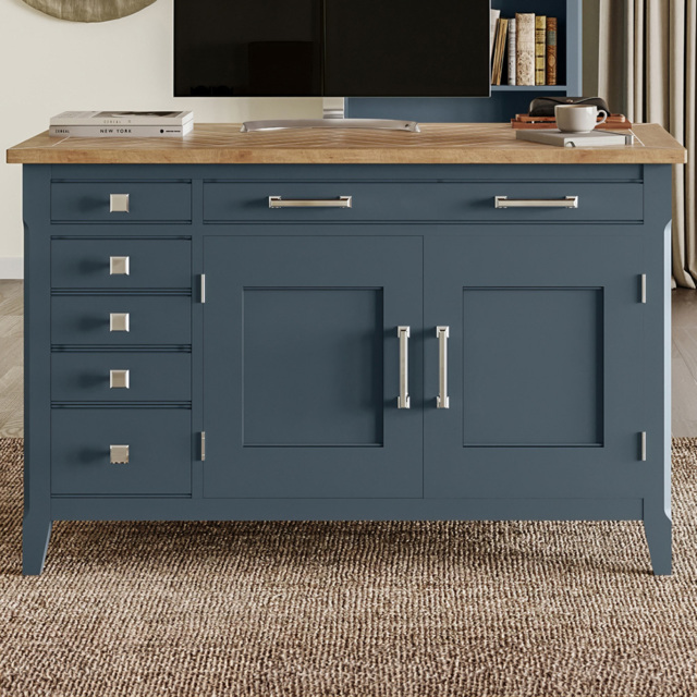 Baumhaus Signature 2 Door 5 Drawer Blue Hidden Home Office Desk - Wilko - image 1