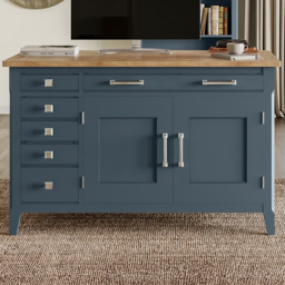 Baumhaus Signature 2 Door 5 Drawer Blue Hidden Home Office Desk - Wilko
