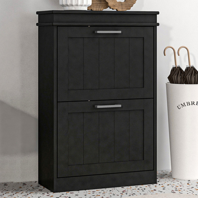 Portland 2 Flip Drawer Black Slim Shoe Storage Cabinet - Size: 82.5 x 24 x 54cm - Wilko - image 1