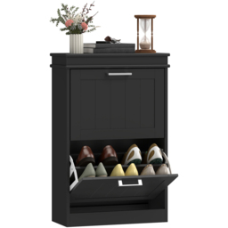 Portland 2 Flip Drawer Black Slim Shoe Storage Cabinet - Size: 82.5 x 24 x 54cm - Wilko - thumbnail 3