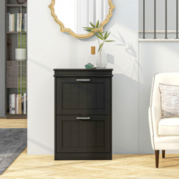 Portland 2 Flip Drawer Black Slim Shoe Storage Cabinet - Size: 82.5 x 24 x 54cm - Wilko - thumbnail 5