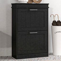 Portland 2 Flip Drawer Black Slim Shoe Storage Cabinet - Size: 82.5 x 24 x 54cm - Wilko - thumbnail 1