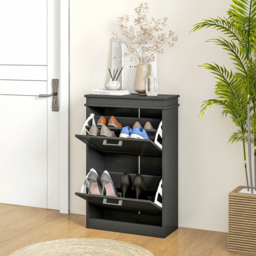 Portland 2 Flip Drawer Black Slim Shoe Storage Cabinet - Size: 82.5 x 24 x 54cm - Wilko - thumbnail 4