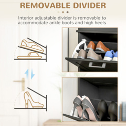 Portland 2 Flip Drawer Black Slim Shoe Storage Cabinet - Size: 82.5 x 24 x 54cm - Wilko - thumbnail 7