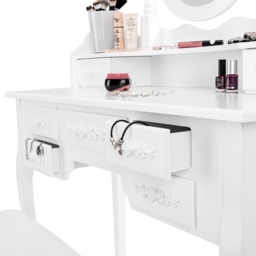 tectake 7 Drawer Antique Look Dressing Table Set with 3 Mirror - Size: 145 x 40 x 90cm - White - Wilko - thumbnail 5