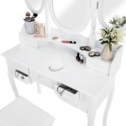 tectake 7 Drawer Antique Look Dressing Table Set with 3 Mirror - Size: 145 x 40 x 90cm - White - Wilko - thumbnail 6