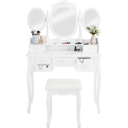 tectake 7 Drawer Antique Look Dressing Table Set with 3 Mirror - Size: 145 x 40 x 90cm - White - Wilko - thumbnail 4
