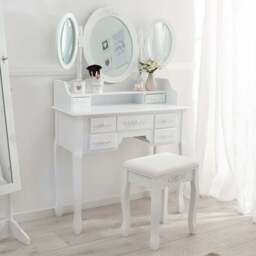 tectake 7 Drawer Antique Look Dressing Table Set with 3 Mirror - Size: 145 x 40 x 90cm - White - Wilko