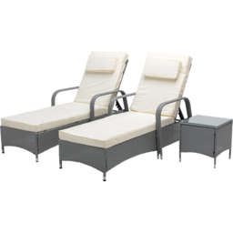 Venice Set of 2 Grey Sun Loungers with Table - Size: 103 x 59 x 196cm - MCC - Wilko - thumbnail 3