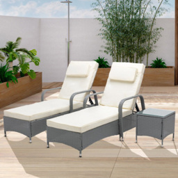 Venice Set of 2 Grey Sun Loungers with Table - Size: 103 x 59 x 196cm - MCC - Wilko