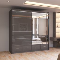 Sliding Wardrobes 4U 2 Sliding Door Grey Modern High Gloss Mirrored Wardrobe 203cm - Size: 2 Door - Wilko - thumbnail 4