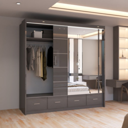 Sliding Wardrobes 4U 2 Sliding Door Grey Modern High Gloss Mirrored Wardrobe 203cm - Size: 2 Door - Wilko - thumbnail 5