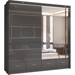 Sliding Wardrobes 4U 2 Sliding Door Grey Modern High Gloss Mirrored Wardrobe 203cm - Size: 2 Door - Wilko - thumbnail 3
